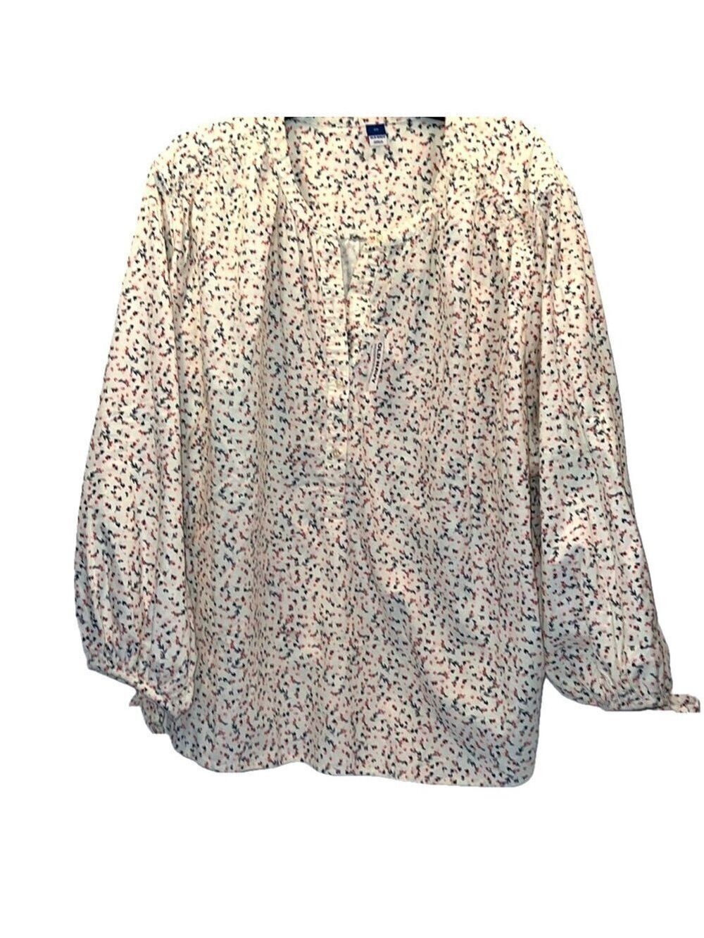 Old Navey Top, SZ 3X, PTP 35”, L 28”, Cotton, Tie 3/4 Sleeve, button 1/2 Front